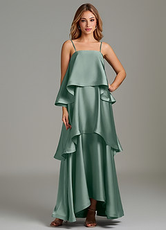 Azazie Azalea Bridesmaid Dresses Silver Sage A-Line Ruched Stretch Satin Dress image1