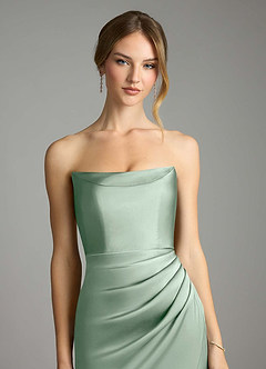 Azazie Leonis Suknie dla druhen Syrena Pofałdowany Satyna elastyczna Do ziemi Sukienka image4