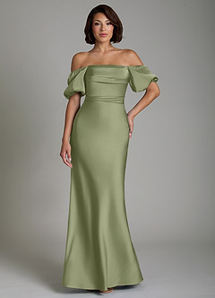 Azazie Lea Bridesmaid Dresses Garden Sage Mermaid Off the Shoulder Stretch Satin Convertible Dress image8