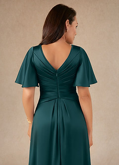 Azazie Emmeline Moeder van de bruid jurken A-Lijn Jurk van Stretch Satijn Geplooid Pijnboom image4