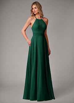Azazie Amalia Bridesmaid Dresses Emerald A-Line Pleated Chiffon Dress image5