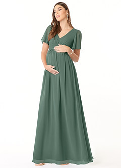 Azazie Verna Maternity Bridesmaid Dresses A-Line V-Neck Ruched Chiffon Floor-Length Dress image3
