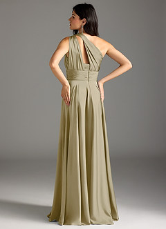 Azazie Charlize Bridesmaid Dresses Moss Green A-Line One Shoulder Stretch Satin Dress image6