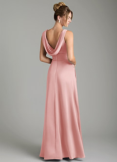 Azazie Karina Bridesmaid Dresses Powder Pink A-Line Pleated Stretch Satin Dress image5