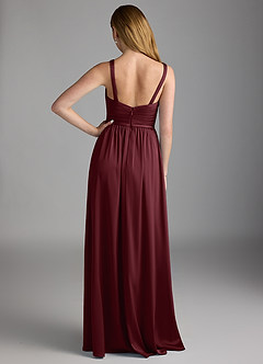 Azazie Chanel Bridesmaid Dresses Cabernet A-Line Pleated Stretch Satin Dress image2