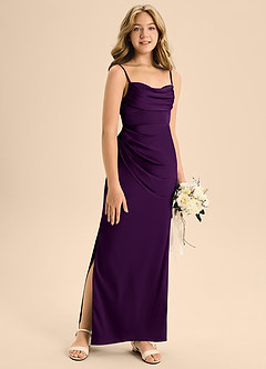 Azazie Mai Junior Robe Trapèze en Satin extensible Encolure en Forme de Cœur Grain De Raisin image3