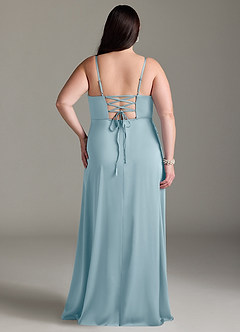 Azazie Marchella Vestidos de damas de honor Vestido de Azul Malhumorado de Satén Elástico de Corte en A con Corsé image8