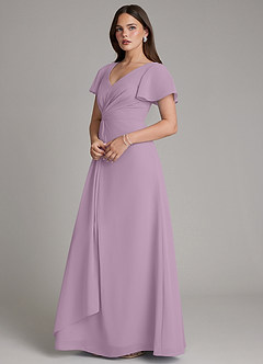 Azazie Kaya Robes de demoiselle d'honneur Robe Trapèze en Mousseline de soie Plissé Glycine image7