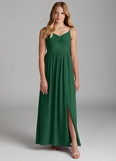 Azazie Zeya Junior Dark Green A-Line Chiffon Dress image1