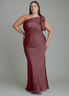 Azazie Yuanna Bridesmaid Dresses Sangria Mermaid One Shoulder Stretch Satin Dress image8