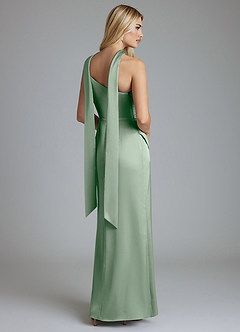Azazie Adhara Final Sale Agave Sheath One Shoulder Stretch Satin Dress image2