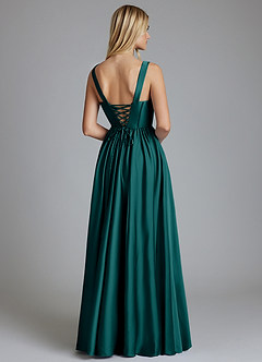 Azazie Delmie Bridesmaid Dresses Peacock A-Line Corset Stretch Satin Dress image2
