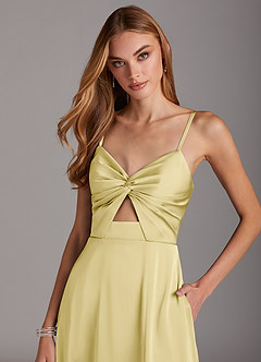 Azazie Jenna 신부 들러리 드레스 A라인 주름진 스트레치 새틴 바닥 길이 드레스 image5