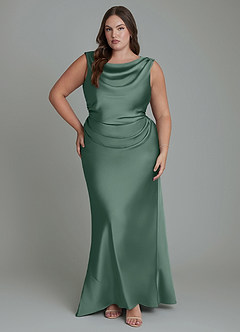 Azazie Kieryn Bridesmaid Dresses Eucalyptus Mermaid Pleated Stretch Satin Dress image7
