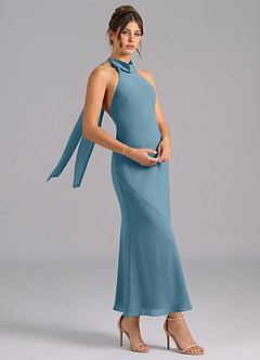 Azazie Velli Suknie dla druhen Syrena Wysoka Kołnierz Szyfon Długość kostki Sukienka image3