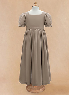 Azazie Joss Flower Girl Dresses Taupe A-Line with Sleeves Chiffon Dress image5
