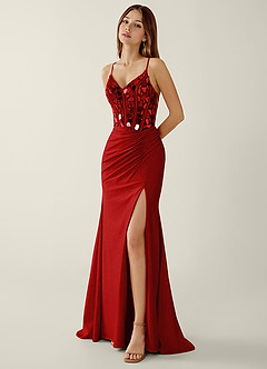 Kaida Red V-neck Sequins Corset Mermaid Prom Dress image5