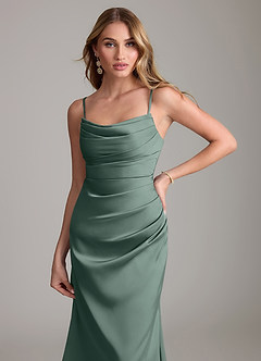 Azazie Lucille Bridesmaid Dresses Sea Moss Mermaid Strapless Stretch Satin Convertible Dress image5