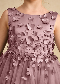 Azazie Lana Abiti da Ragazza di Fiori Abito A-Line in Raso Opaco Senza Maniche Rosa Polverosa image6