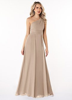 Azazie Dallas Bridesmaid Dresses Taupe A-Line One Shoulder Chiffon Dress image3