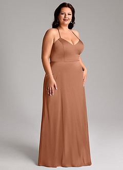 Azazie Mei Brautjungfernkleider A-Linie V-Hals Stretch-Satin Kleid Bronzer image10