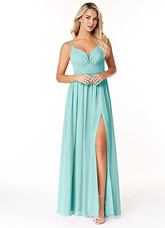 Azazie Rayna Bridesmaid Dresses Aqua A-Line V-Neck Pleated Chiffon Dress image6