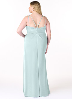 Azazie Aqua Bridesmaid Dresses Sea Glass A-Line V-Neck Pleated Stretch Satin Dress image9