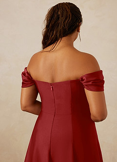 Christian Siriano Bridal for Azazie 1002 Bridesmaid Dresses Pomegranate A-Line Off the Shoulder Stretch Satin Convertible Dress image14