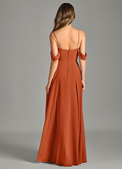 Azazie Chelsey Abiti da Damigella Abito Convertibile A-Line in Chiffon a Spalla Scoperta Arancia Bruciata image7