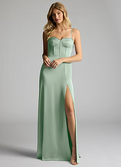 Azazie Natalie Brautjungfernkleider A-Linie Herzausschnitt Stretch-Satin Kleid Agave image1