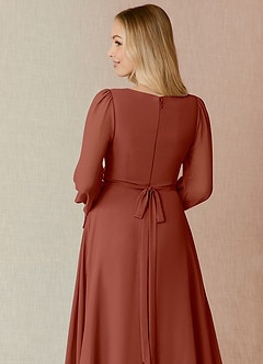 Azazie Leonia Bridesmaid Dresses Auburn A-Line Long Sleeve Chiffon Dress image7