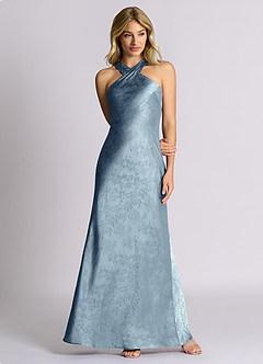 Azazie Doretta 신부 들러리 드레스 쉬스 주름진 자카드 바닥 길이 드레스 image4