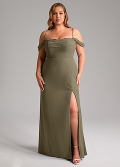 Azazie Saige Brautjungfernkleider Wandelbar A-Linie Schulterfrei Chiffon Kleid Weidengrün image14