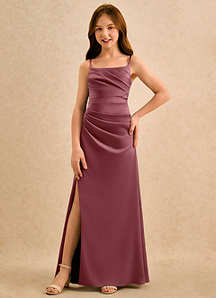 Azazie Cannoli Girls Formal Sukienki dla dziewczynek sypiących kwiaty Linia A Pofałdowany Satyna elastyczna Długość podłogi Sukienka image3