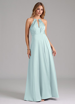 Azazie Evalleen Bridesmaid Dresses Mist A-Line Pleated Stretch Satin Dress image3