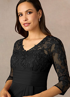 Azazie Poe Kleider für die Brautmutter Etui Spitze Kleid Schwarz image3