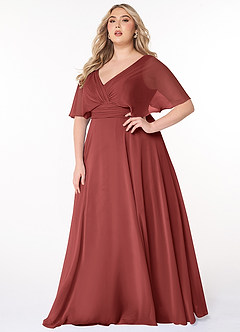 Azazie Pamela Bridesmaid Dresses Terracotta A-Line V-Neck Pleated Chiffon Dress image6