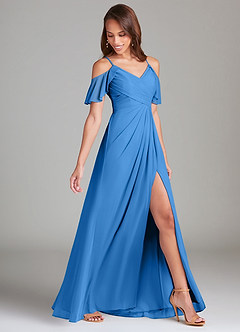 Azazie Dakota Bridesmaid Dresses Blue Jay A-Line Off the Shoulder Mesh Dress image3