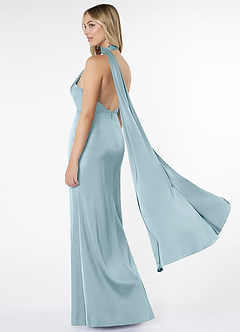 Azazie Kaylani Bridesmaid Dresses Moody Blue Mermaid High Neck Stretch Satin Dress image4