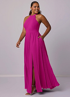 Barbie ♥ Azazie Bridesmaid Dresses Fuchsia A-Line Pleated Chiffon Dress image10