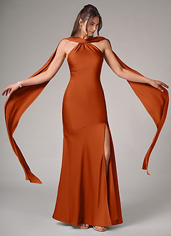Azazie Kinsley Brautjungfernkleider Meerjungfrau-Linie Seitliche Cut-Outs Stretch-Satin Kleid Gebranntes Orange image2
