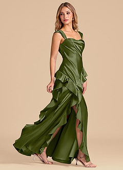 Azazie Sloane Brudtärnklänningar Klä av A-Linje i Metallisk satin Älskling Halsringning Oliv image3