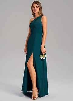 Azazie Phaedra Bridesmaid Dresses Pine A-Line One Shoulder Chiffon Dress image5