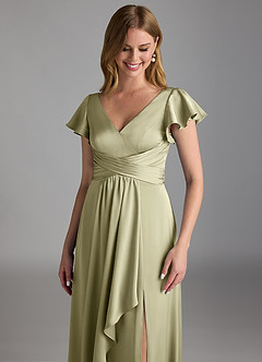 Azazie Omari Bridesmaid Dresses Pistachio A-Line Stretch Satin Dress image4