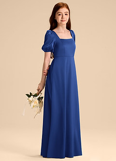 Azazie Briar Junior Royal Blue A-Line Bow Stretch Satin Dress image4