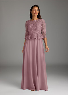 Azazie Averie vestidos de madre de la novia Vestido de Rosa Polvorienta de Gasa de Corte En A con Cuello barco Lentejuelas image3