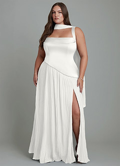 Azazie Stephanie Vestidos de madrinha de casamento Vestido Branco de Cetim elástico de Linha A com Plissado image14