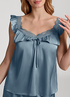 front Lace Ruffled Trim Wing Satin Pajama Set