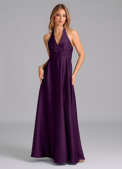 Azazie Tessie Bridesmaid Dresses Grape A-Line Pleated Stretch Satin Dress image6