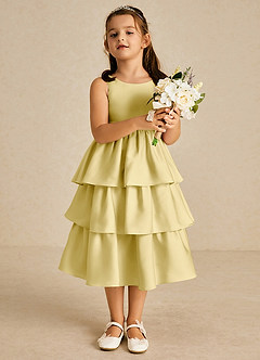Azazie Margery vestidos de niña de las flores Vestido de Sorbete De Limón de Satén Elástico de Corte En A con Lazo image2